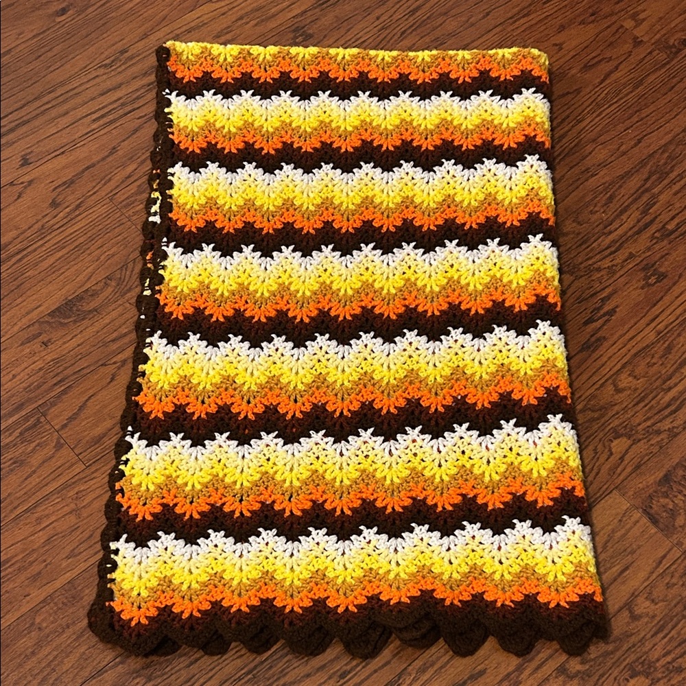 Vintage Colorful Crochet Blanket. 80 by 50. - Picture 5 of 5
